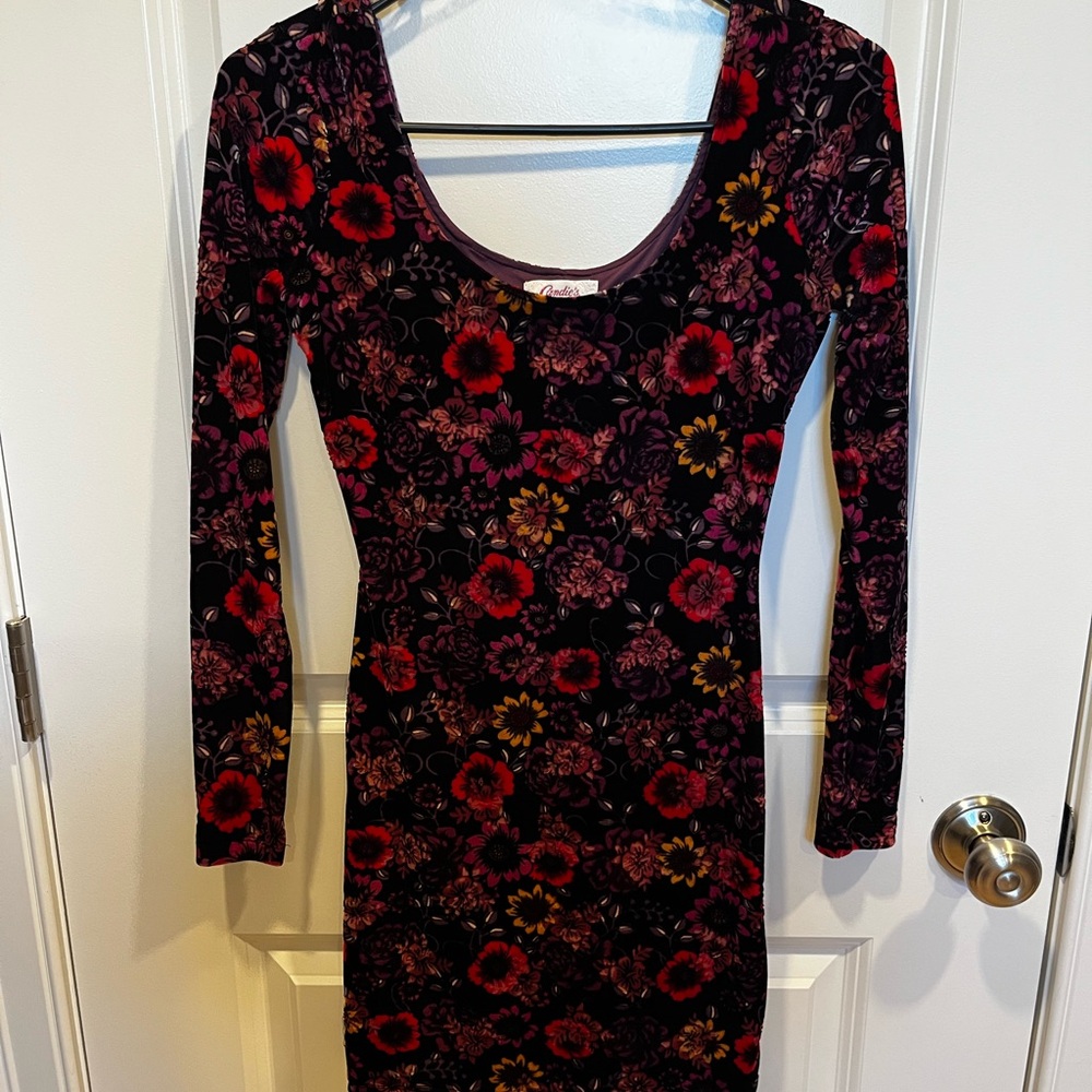 Candie's Black and Red Floral Long Sleeve Dress